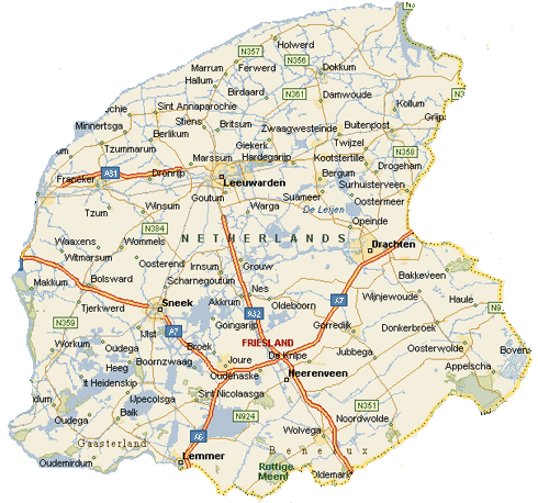 Kaart van Friesland met steden en regio's