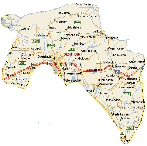 Kaart van de-provincie-Groningen met steden en regio's